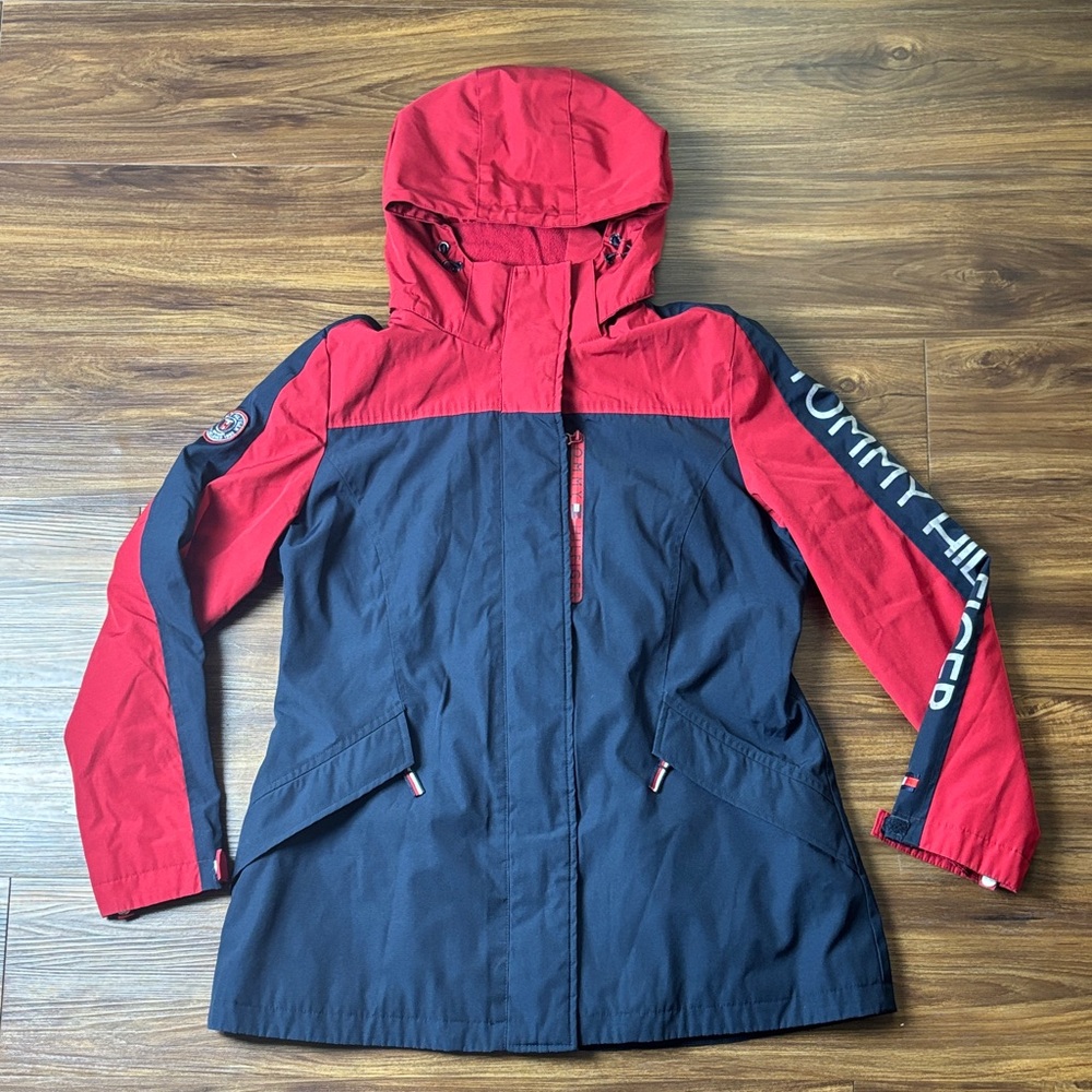 Tommy Hilfiger Men’s Medium Red and Navy Hooded Jacket